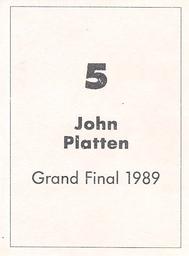 1990 Select AFL Stickers #5 John Platten Back